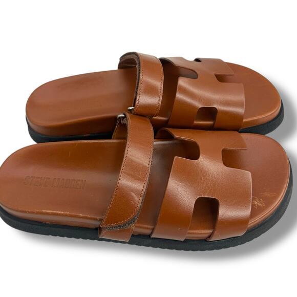 Steve Madden Mayven Camel Sandals Size 9 Brown Leather Slip On Slides Classic - Picture 4 of 9